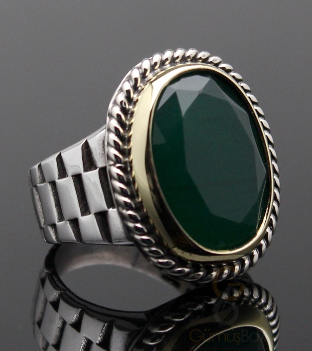 Kök Zümrüt Taşlı Rolex Modeli Yüzük - 1