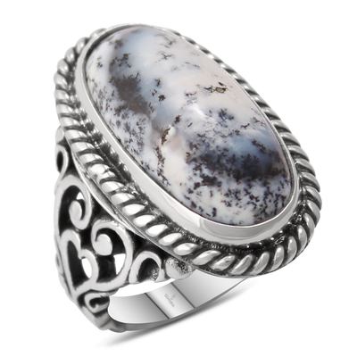 Özel Tasarım Dendrit Opal Taşlı Gümüş Yüzük - 1